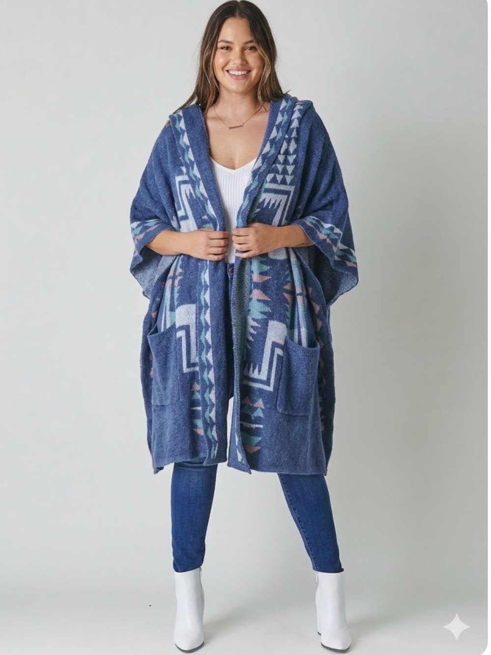NWT!Plus Size Printed Loose Long Cardigan with Pockets Sizes 1X 2X 3X